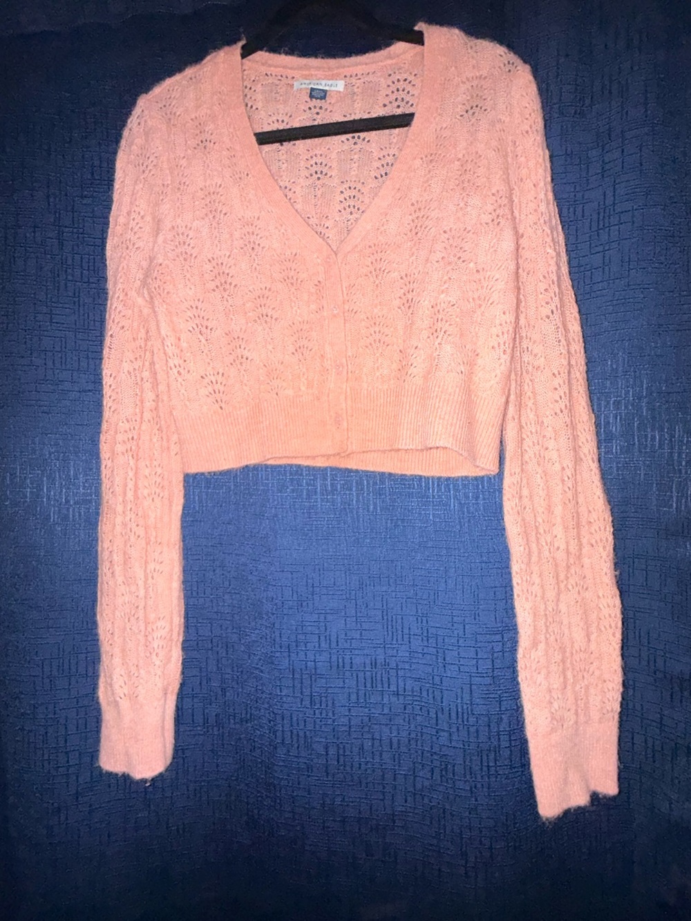 American Eagle Peach Open-Knit V-Neck Sweater